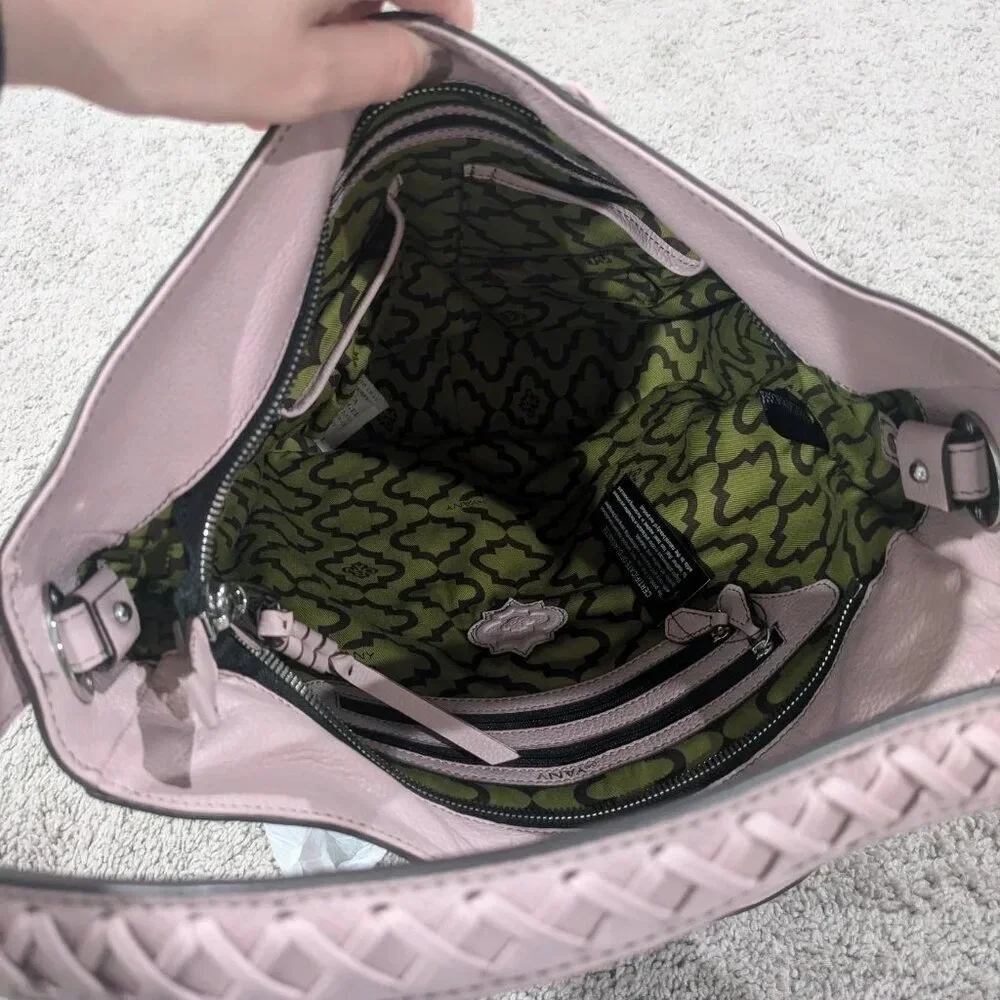 orYANY LEATHER HOBO BAG LIGHT PINK BRAIDED ACCENT‎ SHOULDER PURSE